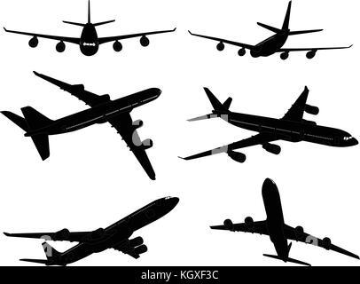 big commercial airplanes silhouettes - vector Stock Vector