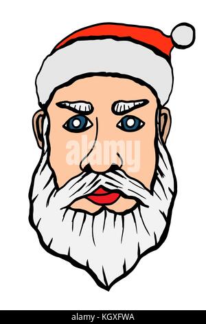 santa claus face freehand drawn cartoon illustration Stock Vector