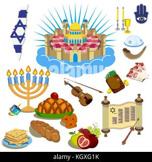 Hanukkah Symbols. The icons in the cartoon style. Stock Vector