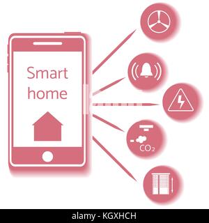 Smart home technology system with centralized control. Design for banner, poster or print. Stock Vector