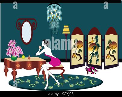 girl in her dressing room Stock Vector