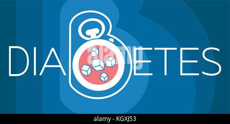 banner of diabetes mellitus in the form of a stylized inscription with pieces of sugar in a circle. icon in the linear style Stock Vector