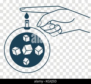 concept of  in the form of measuring blood sugar from a drop of blood from the finger. Icon, silhouette in the linear style Stock Vector
