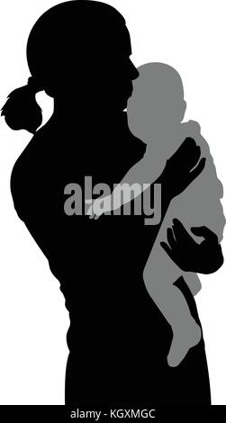 mother holding baby silhouette - vector Stock Vector