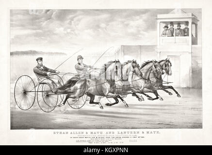 Old illustration of a trotting horse chariots. By Cameron, publ, in New York, ca. 1870 Stock Photo