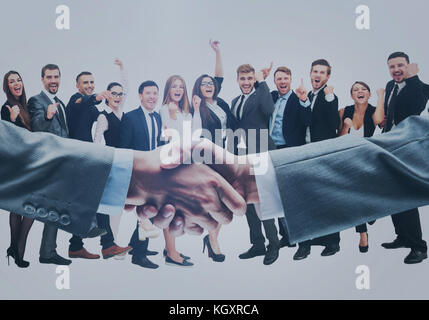 Business handshake and happy energetik business people Stock Photo