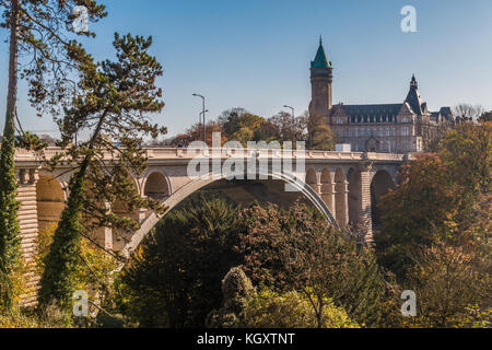 Adolf bridge in Luxembourg city Stock Photo