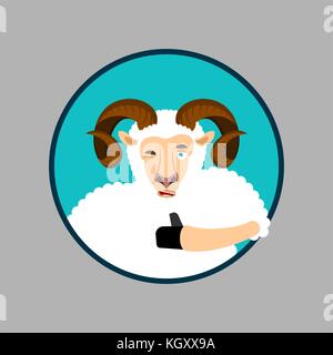 Sheep thumbs up and winks emoji. Ewe happy emoji. Farm animal. Vector ...