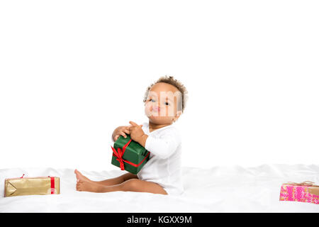 african american toddler with gifts Stock Photo