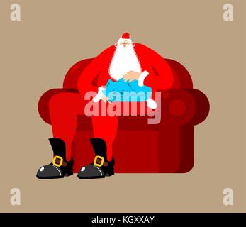 Santa Claus on chair stroking cat. Christmas and New Year Vector Illustration Stock Vector