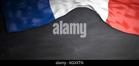 France flag placed on chalkboard background with copyspace. 3d illustration Stock Photo