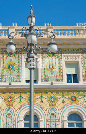 Trieste palazzo Italy, the mosaic walls of the the art-nouveau inspired Palazzo del Governo in Trieste, Italy. Stock Photo