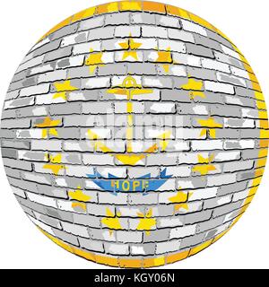 Ball with Rhode Island flag - Illustration,  Rhode Island flag sphere in brick style,   Abstract Grunge brick flag of Rhode Island in circle Stock Vector