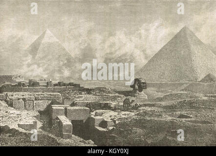 The Great Sphinx of Giza and the Pyramids, Egypt, 19th century view Stock Photo