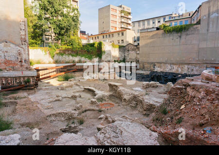 Archaeological excavations in Milan with probably Roman remains  (via Rovello) Stock Photo