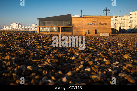 A morning view of Southsea Beach Cafe on the promenade Stock Photo