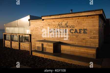 A morning view of Southsea Beach Cafe on the promenade Stock Photo