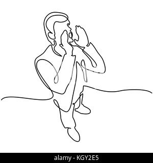 Continuous line drawing. Man screaming at the sky. Vector illustration Stock Vector