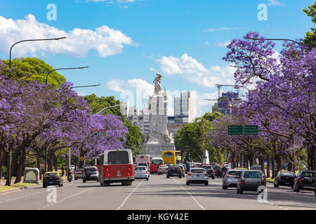 Jacaranda trees in spring on Avenue Sarmiento.  Palermo, Buenos Aires, Argentina.