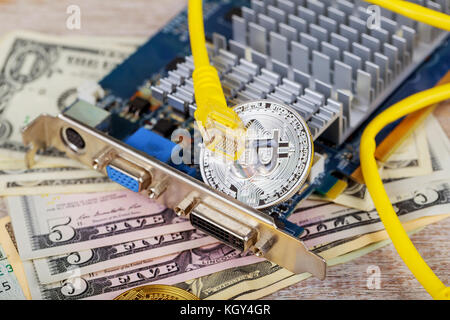 coin bitcoin dollars graphic card internet wire Ethereum Coin rendering engine cryptocurrency Stock Photo