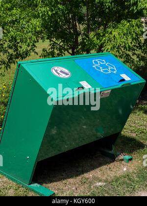 Trash and recycle bins, The Forks National Historic Site, Winnipeg, Manitoba, Canada. Stock Photo