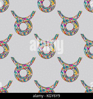 Taurus zodiac sign seamless pattern. Horoscope magic symbol background. Hand drawn astrological vector texture for wallpaper, wrapping, textile design Stock Vector