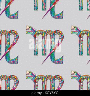 Virgo zodiac sign seamless pattern. Horoscope magic symbol background. Hand drawn astrological vector texture for wallpaper, wrapping, textile design, Stock Vector