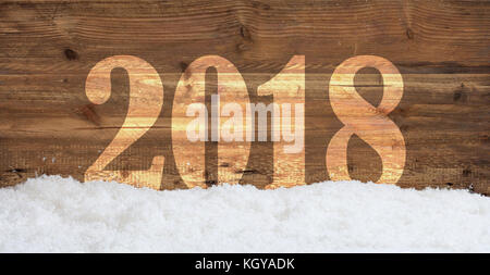 New year 2018 overlay on snowy wooden background