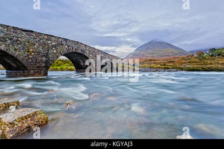 Glen Sligachan Bridge on Isle of Skye at Twilight Stock Photo