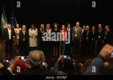 November 10, 2017 - 10 November (Malaga) Queen Sofia has opened this Friday the VII National Congress of Alzheimer, which is held at the Palace of Congresses and Fairs of Malaga with the assistance of family members, professionals and some patients. DoÃ±a SofÃa was accompanied at the opening ceremony by the president of the Junta de AndalucÃa, Susana DÃaz; the mayor of MÃ¡laga, Francisco de la Torre; the Secretary of State for Social Services and Equality, Mario GarcÃ©s, and the president of the Spanish Confederation of Alzheimer's (CEAFA), Cheles Cantabrana, organizing entity of the congre Stock Photo