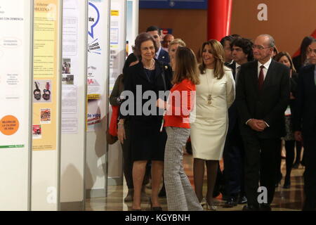 November 10, 2017 - 10 November (Malaga) Queen Sofia has opened this Friday the VII National Congress of Alzheimer, which is held at the Palace of Congresses and Fairs of Malaga with the assistance of family members, professionals and some patients. DoÃ±a SofÃa was accompanied at the opening ceremony by the president of the Junta de AndalucÃa, Susana DÃaz; the mayor of MÃ¡laga, Francisco de la Torre; the Secretary of State for Social Services and Equality, Mario GarcÃ©s, and the president of the Spanish Confederation of Alzheimer's (CEAFA), Cheles Cantabrana, organizing entity of the congre Stock Photo