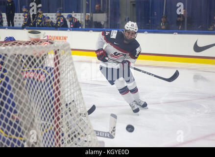 Florida, USA. 10th Nov, 2017. LOREN ELLIOTT | Times .The United States' Dani Cameranesi shoots and misses during the first period of a Four Nations Cup hockey game between the U.S. Women's National Team and Sweden at Florida Hospital Center Ice in Wesley Chapel, Fla., on Friday, Nov. 10, 2017. Credit: Loren Elliott/Tampa Bay Times/ZUMA Wire/Alamy Live News Stock Photo