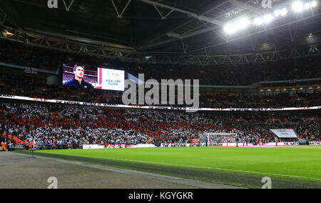London, UK. 10th Nov, 2017. A general view as the fans make a St George's cross during the national anthems before the International Friendly match between England and Germany at Wembley Stadium on November 10th 2017 in London, England. (Photo by Leila Coker/phcimages.com) Credit: PHC Images/Alamy Live News