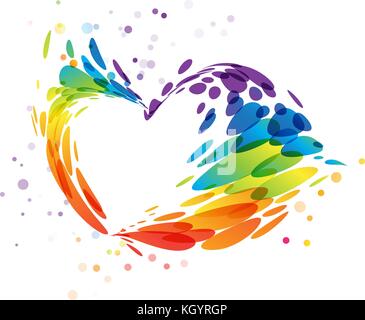 Colored splashes heart on white background Stock Vector