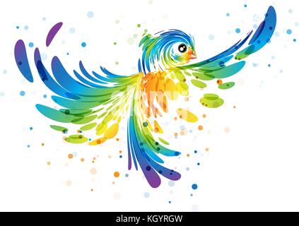 Abstract futuristic colorful bird in flight on white background Stock Vector