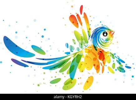Abstract multicolored futuristic flying bird on white background, vector illustration Stock Vector