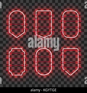 Set of realistic glowing red neon frames Stock Vector