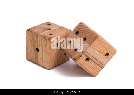 A set of 2 large wooden dice isolated on a white background. Stock Photo