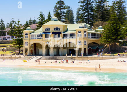 The Indiana Tea House building, the iconic landmark now a restaurant called Indiana on Cottesloe Beach, Cottesloe, Perth, Western Australia Stock Photo