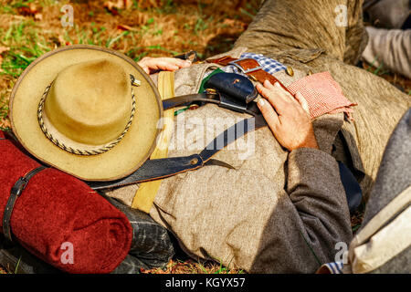 Coventry,RI,USA-October 28, 2017: Unknown local residents participating in a Civil War Era encampment and skirmish re-enactments. Stock Photo