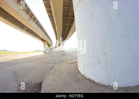 view under the big bridge. fisheye lens Stock Photo