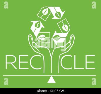 banner about recycle as a sign recycling arrows symbol with Earth globe inside and hands for the symbol of environmental protection. Recycle icon, sil Stock Vector