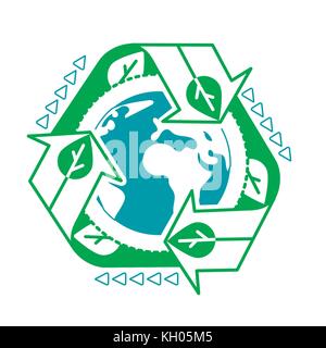 concept environment with recycling , recycling arrows symbol with Earth globe inside isolated on white background. Recycle icon in the linear style Stock Vector