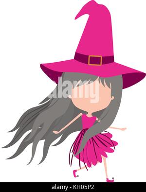 cute witch flying without face colorful silhouette on white background Stock Vector