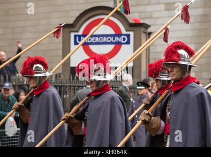 Members of the Company of Pikemen and Musketeers take part in the Lord Mayor's parade in the City of London. Stock Photo