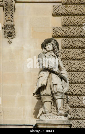 Paris, France. Palais du Louvre. Statue in the Cour Napoleon: Sébastien Le Prestre de Vauban (1633 – 1707) Marshal of France and the military engineer Stock Photo
