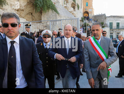 Prince Albert II of Monaco visits the church of San Giorgio and inaugurates the castle of accounts. The Prince was greeted by a crowd after visiting the Church of St. George.  Featuring: Prince Albert II of Monaco Where: Modica, Italy When: 11 Oct 2017 Credit: IPA/WENN.com  **Only available for publication in UK, USA, Germany, Austria, Switzerland** Stock Photo