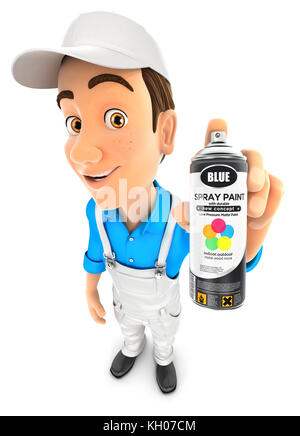 Illustration of spray painter holding paint spray gun spraying set ...