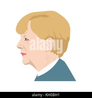 November 11, 2017 Editorial illustration of a portrait of Chancellor of Germany Angela Merkel on isolated background Stock Vector