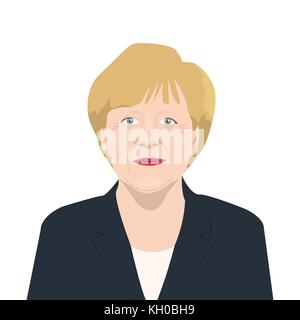 November 11, 2017 Editorial illustration of a portrait of Chancellor of Germany Angela Merkel on isolated background Stock Vector